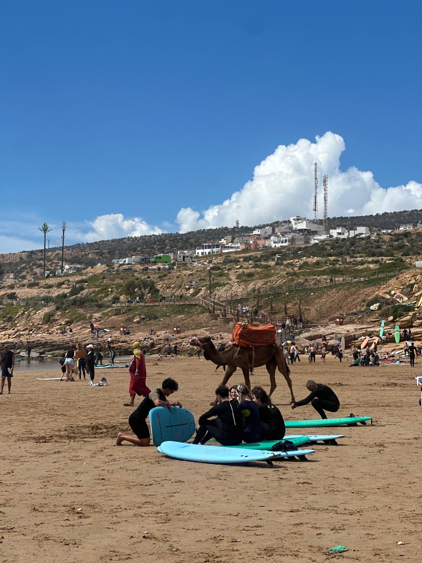 Surfboards and visitors on the beach